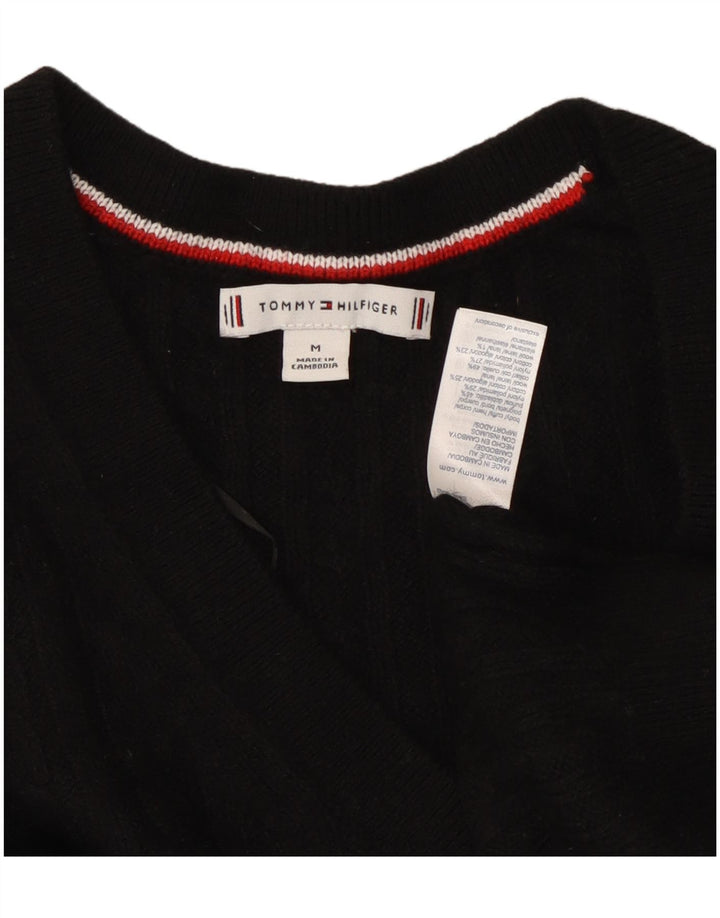 TOMMY HILFIGER Dame V-hals sweater UK 14 Medium Sort Nylon