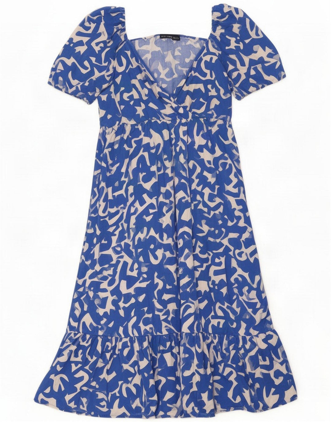 Zara Kvinder abstrakt mønster Flæser Tiered Dress UK 14 Large Blue