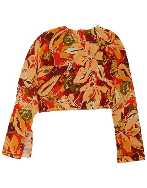 Zara Womens Crop Top Langærmet UK 12 Medium Flerfarvet Blomsterbomuld