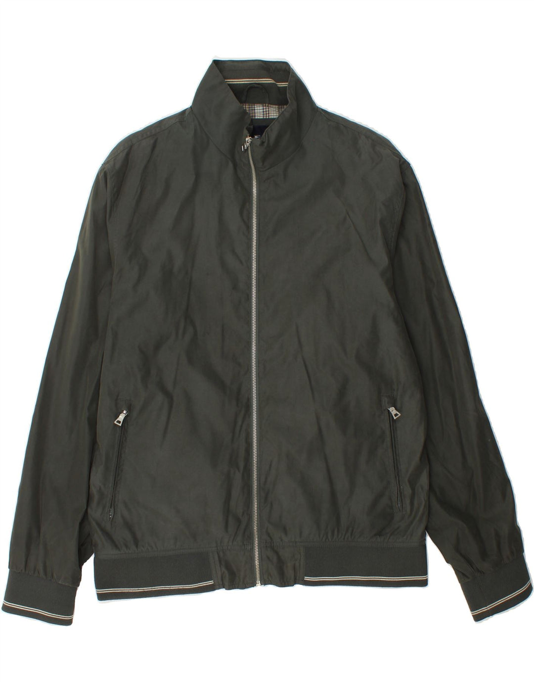 MARKS & SPENCER Mens Bomber Jacket UK 40 Large Green Polyester Vintage Marks & Spencer and Second-Hand Marks & Spencer from Messina Hembry 