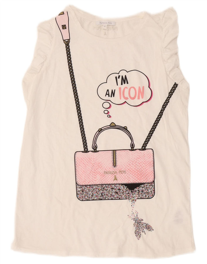 Patrizia Pepe Kvinders Grafisk Vest Top One Size Hvid Bomuld