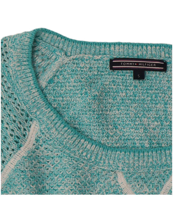 TOMMY HILFIGER Womens Oversized Boat Neck Jumper Sweater UK 10 Small Blue