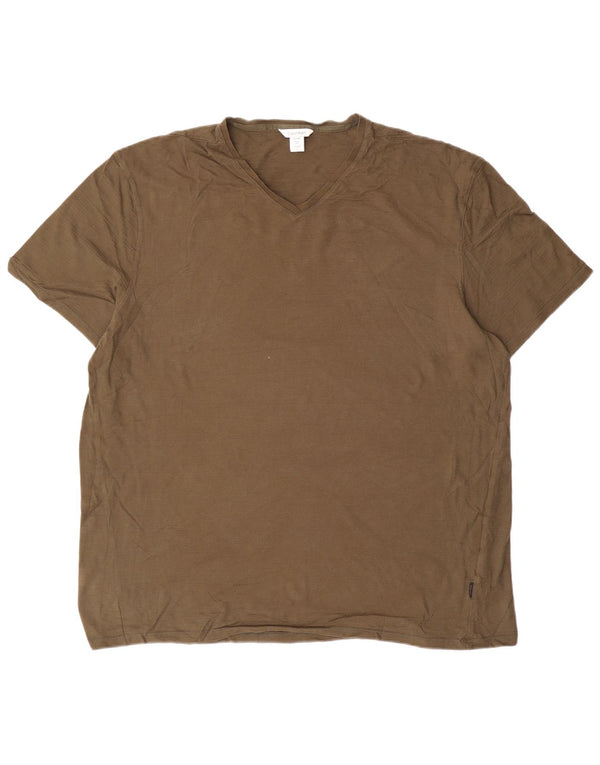 CALVIN KLEIN Herre T-Shirt Top 2XL Khaki Bomuld