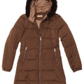 MASSIMO DUTTI Dame hætte polstret frakke UK 10 Lille brun polyester