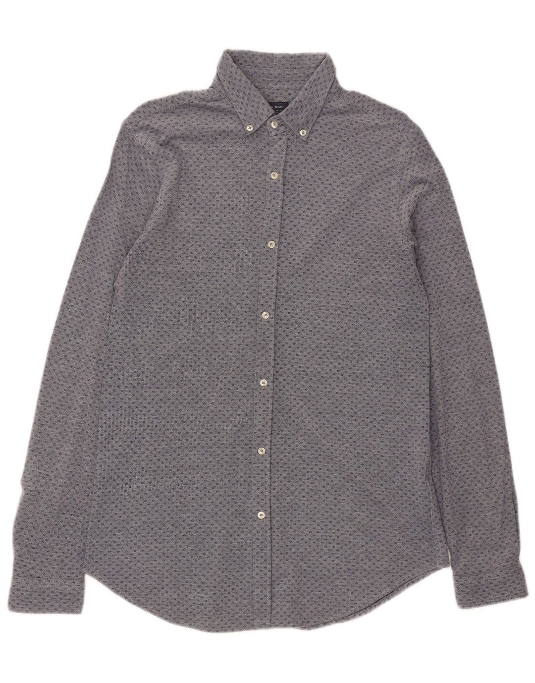 ZARA Mens Slim Fit Shirt Large Blue Spotted Cotton