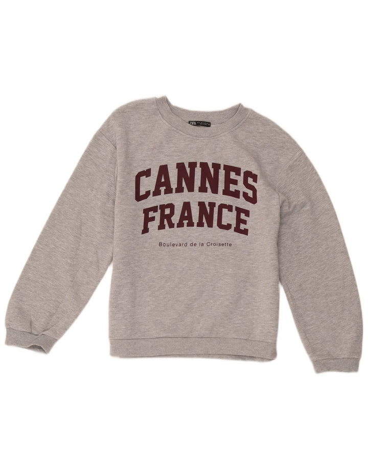 Zara Graphic Sweatshirt Jumper UK 10 Small Grey Flecked