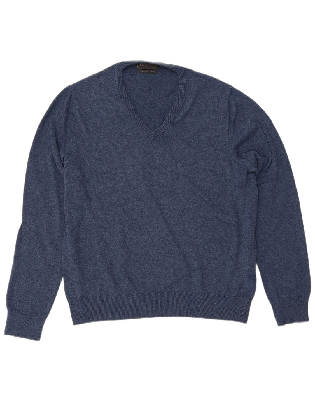 MARKS & SPENCER Herre V-hals sweater Stor marineblå bomuld