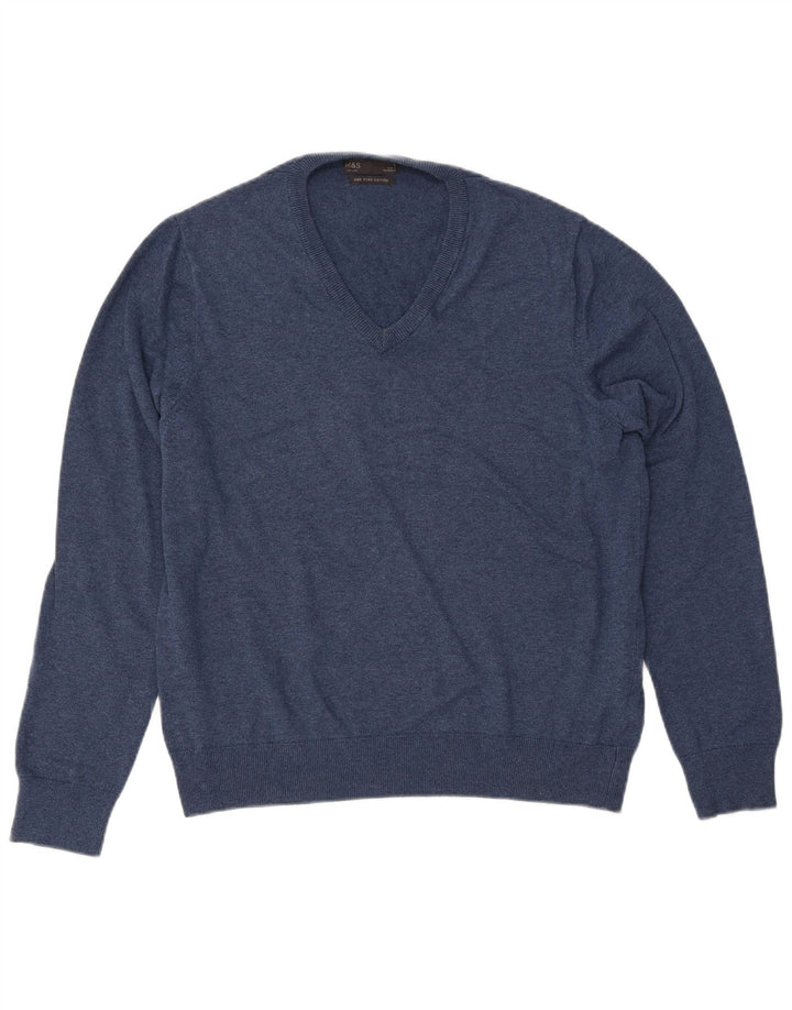 MARKS & SPENCER Herre V-hals sweater Stor marineblå bomuld
