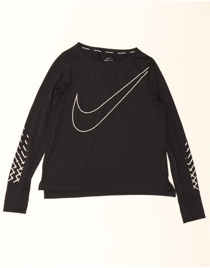 Nike Dame Dri Fit Grafisk Top Langærmet UK 14 Medium Sort Polyester