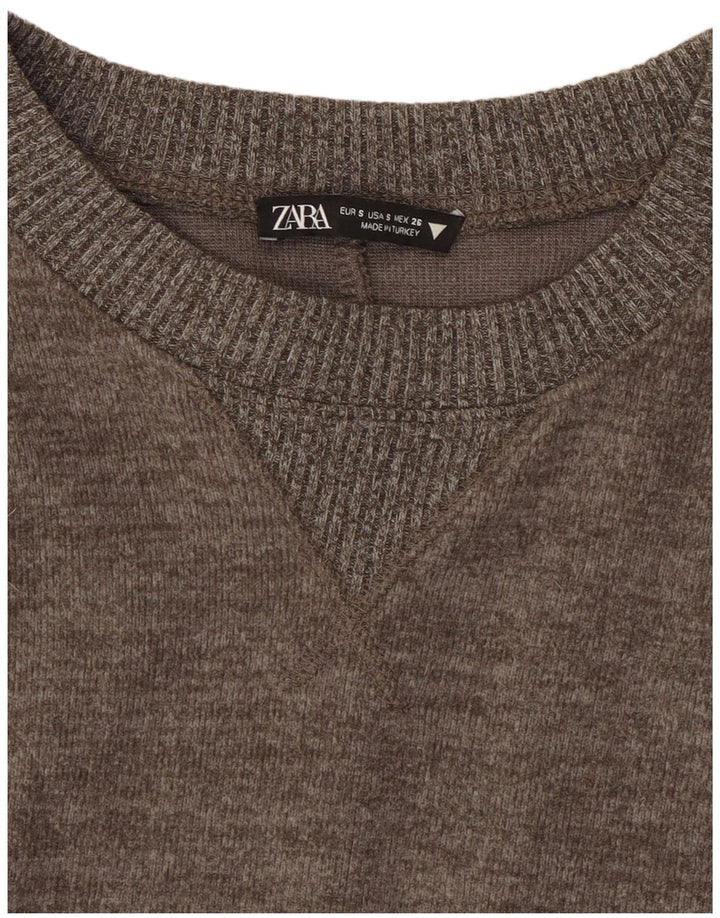 Zara Womens Crop Top Langærmet UK 10 Small Grå Flecked