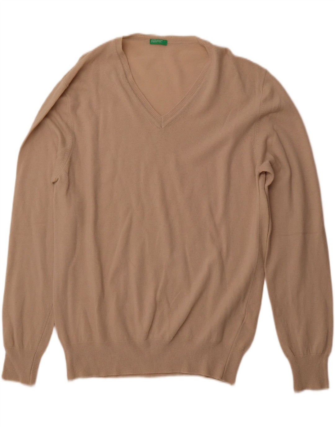 BENETTON Herre V-hals sweater XL Beige Uld