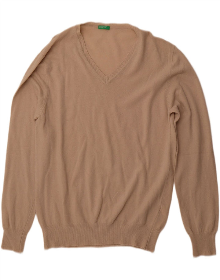 BENETTON Herre V-hals sweater XL Beige Uld