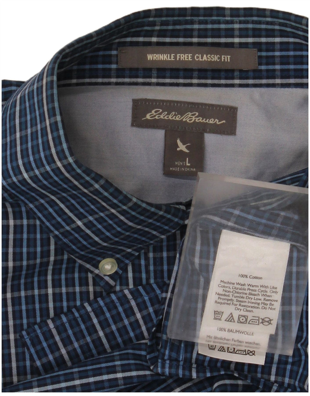 Eddie Bauer Herre Classic Fit skjorte Stor blå ternet bomuld