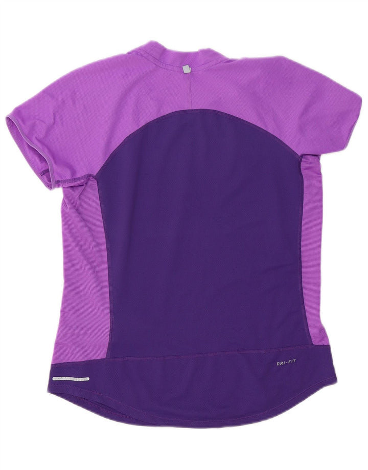 Nike Dame Dri Fit T-Shirt Top UK 12 Medium Lilla Colourblock Polyester