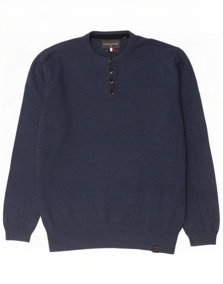 Superdry Herre Button Neck Sweater XL Blue Cotton