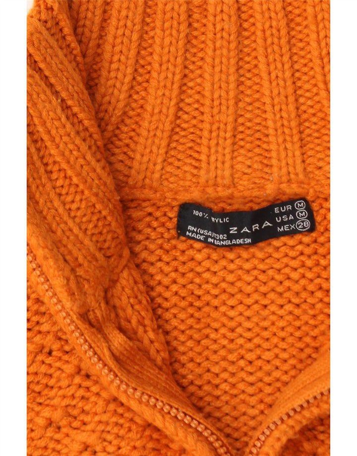 Zara Womens Crop Cardigan Sweater UK 12 Medium Orange Akryl