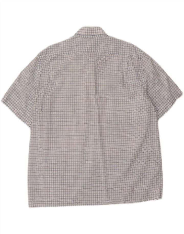 LACOSTE Mens Short Sleeve Shirt Size 45 XL Blue Check Cotton
