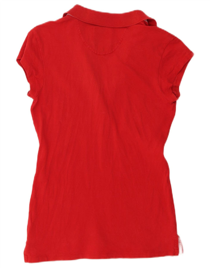 Woolrich Dame Stretch Polo Shirt UK 14 Stor Rød Bomuld