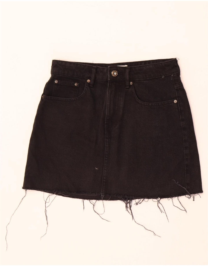 Zara Dame Denim Nederdel Small W26 Sort