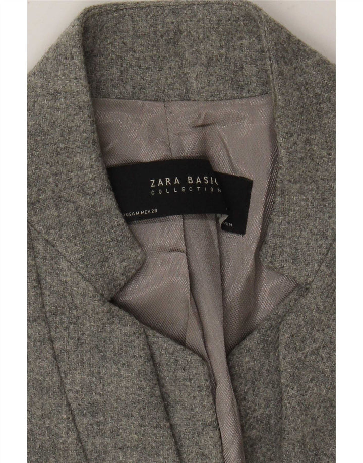 Zara Dame Longline 1-knap blazerjakke UK 12 Mellemgrå lammeuld