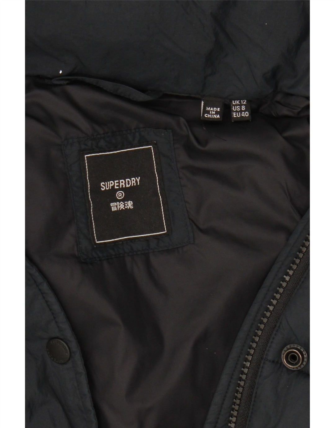 Superdry Polstret hættejakke til kvinder UK 12 Medium Sort