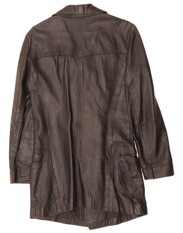 VINTAGE Herre dobbeltradet læderfrakke UK 10 Small Black