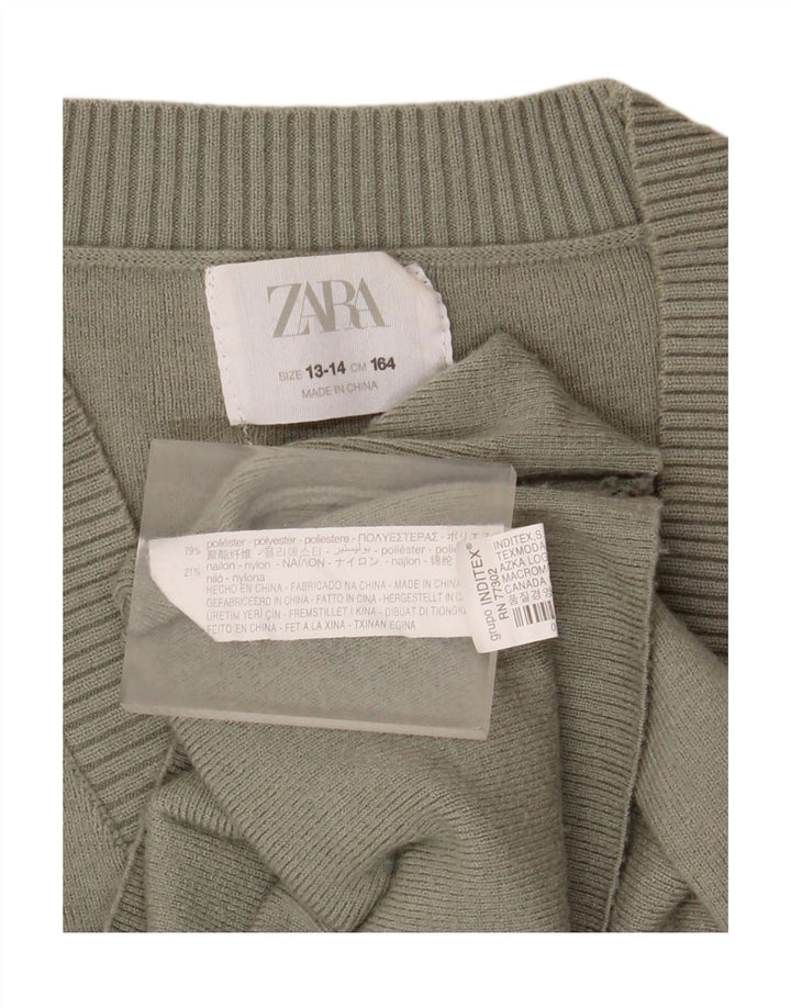 Zara Pige Cardigan Sweater 13-14 År Grøn Polyester