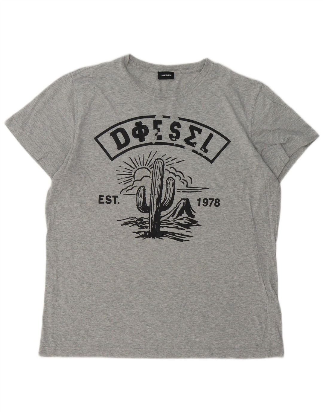 DIESEL Herre Grafisk T-Shirt Top XL Grå Bomuld