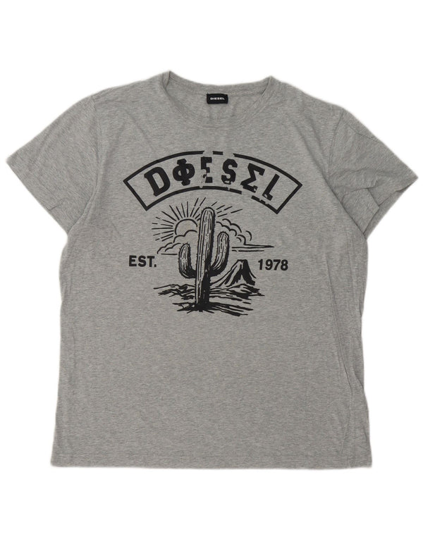 DIESEL Mens Graphic T-Shirt Top XL Grey Cotton