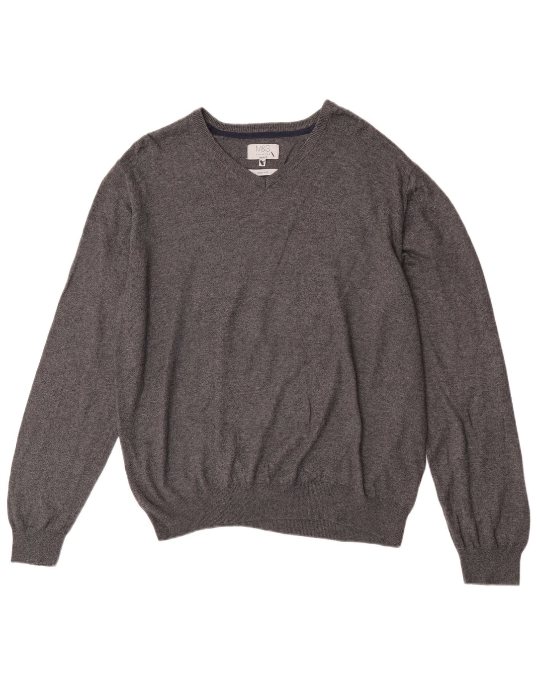 Marks & Spencer Herre Regular Fit V-hals sweater XL Grå Bomuld