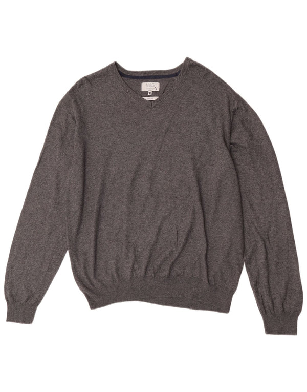 Marks & Spencer Herre Regular Fit V-hals sweater XL Grå Bomuld
