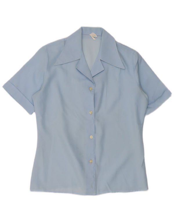 Vintage Womens Short Sleeve Shirt Blouse UK 14 Medium Blue Polyester