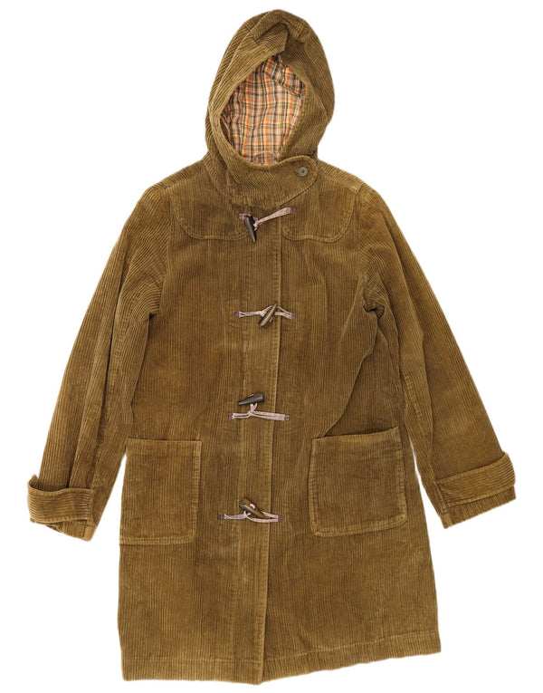 American Eagle Dame Hooded Corduroy Duffel Coat UK 14 Medium Khaki Cotton