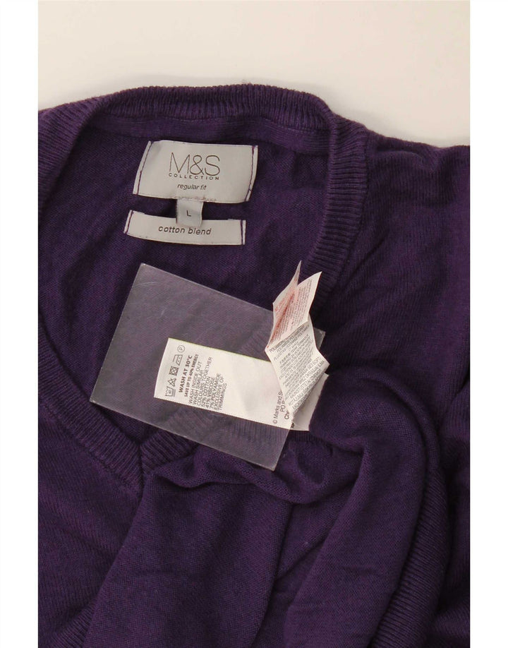 Marks & Spencer Herre Regular Fit V-hals sweater Stor lilla bomuld