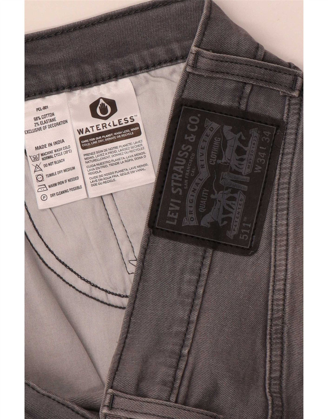 Levi's Slim Jeans til mænd W34 L30 Grå bomuld