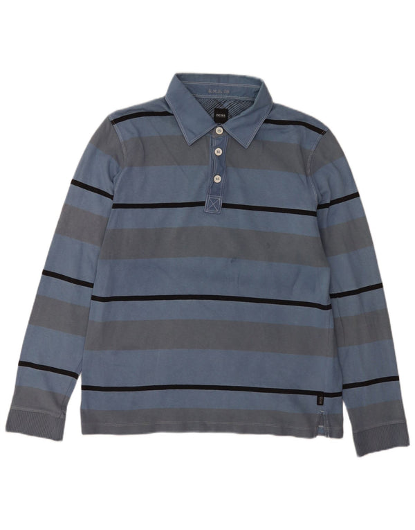 Hugo Boss Langærmet herre poloshirt XL blå stribet bomuld