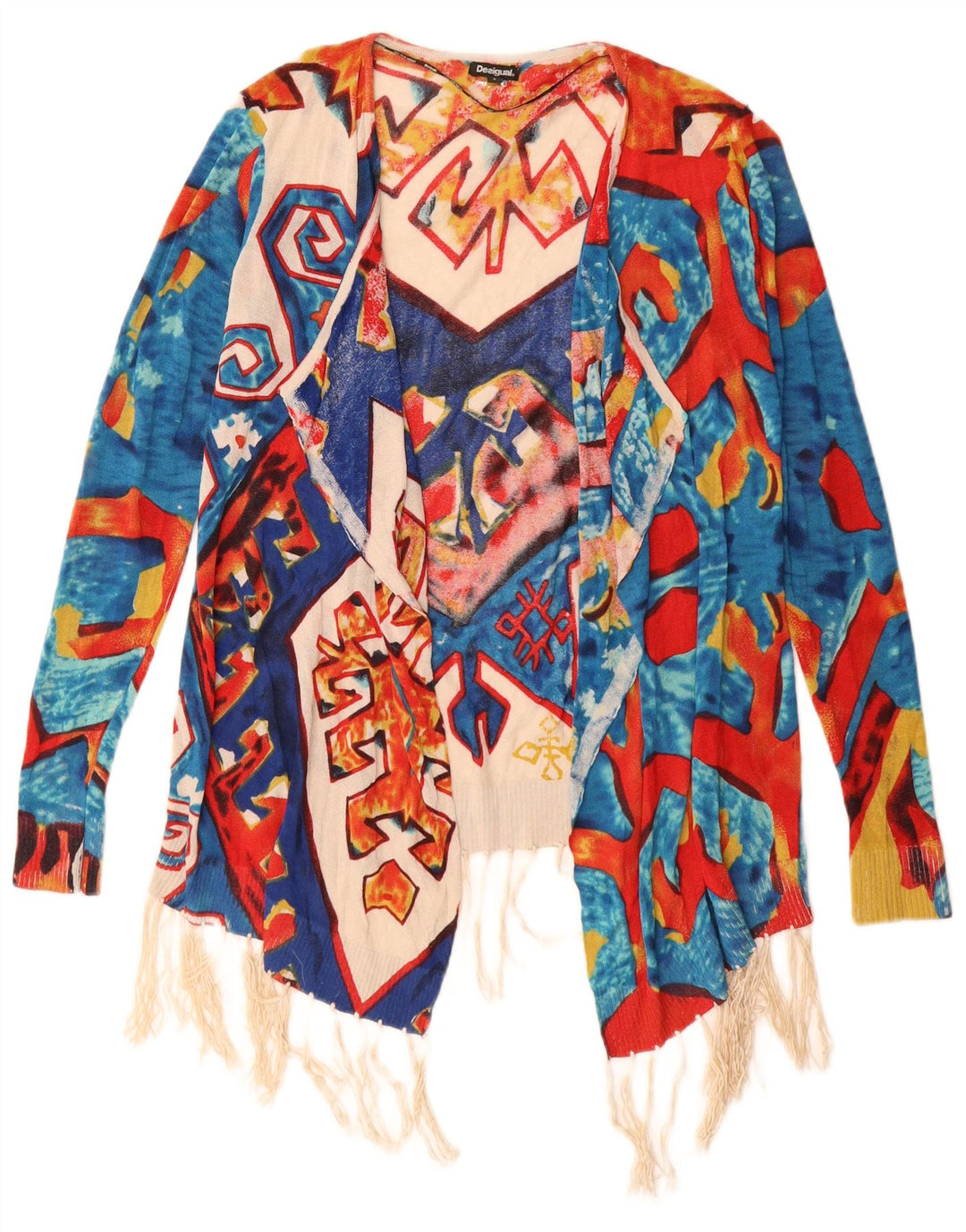 Desigual Dame Longline Cardigan Sweater UK 10 Lille Flerfarvet