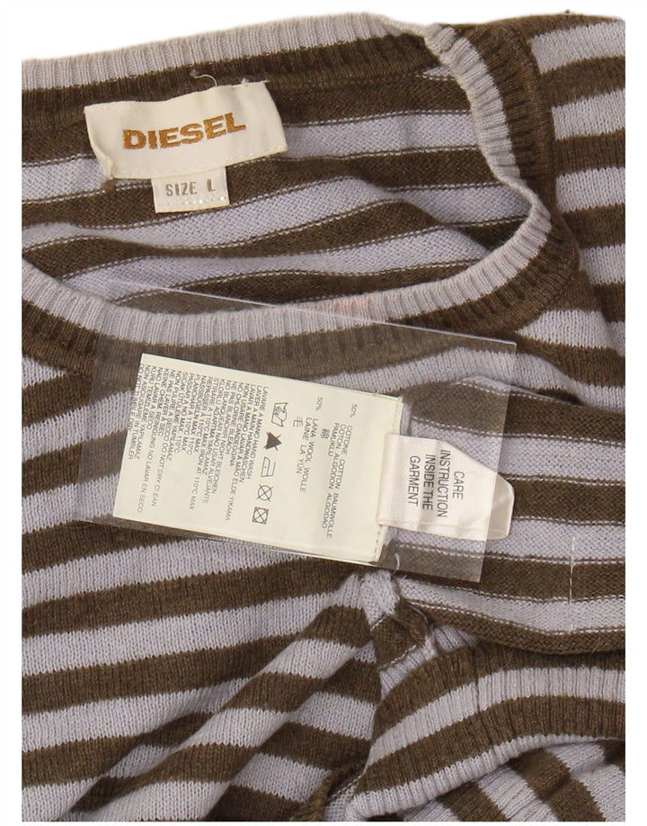 DIESEL Dame sweater med rund hals DK 16 Stor Khaki stribet bomuld