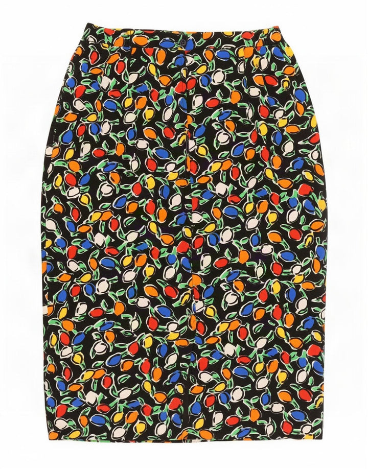 Vintage Midi-nederdel til kvinder W30 Medium Black Floral Polyester