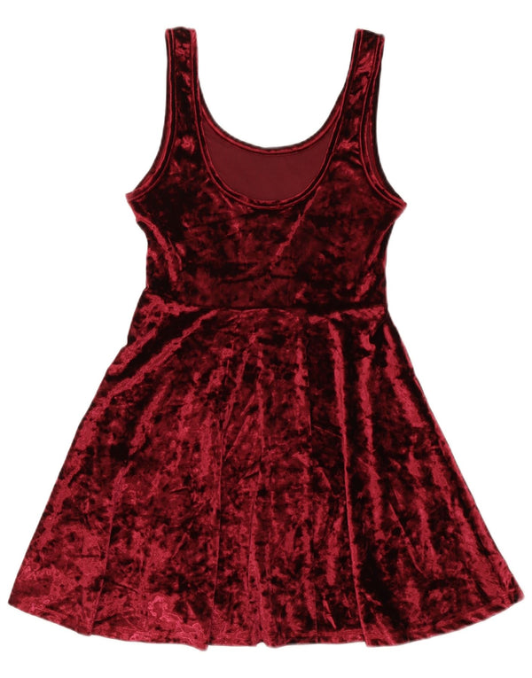 Topshop Dame Velvet Ærmeløs A-Line Kjole UK 10 Small Burgundy