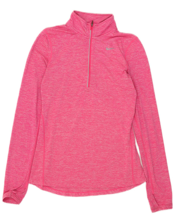 Nike Dame Dri Fit Pullover med lynlås-hals Træningsdragt Top UK 6 XS Pink Flecked