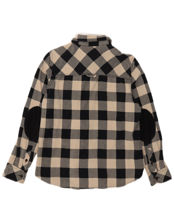 Roots Womens Canada Flannel Shirt UK 14 Medium Black Gingham Cotton
