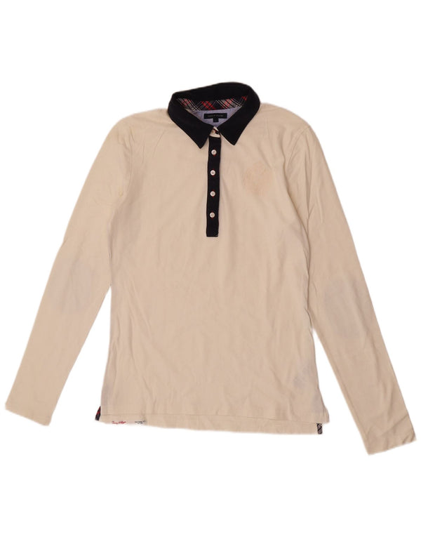 Tommy Hilfiger Dame Polo Shirt UK 14 Large Off White Colourblock