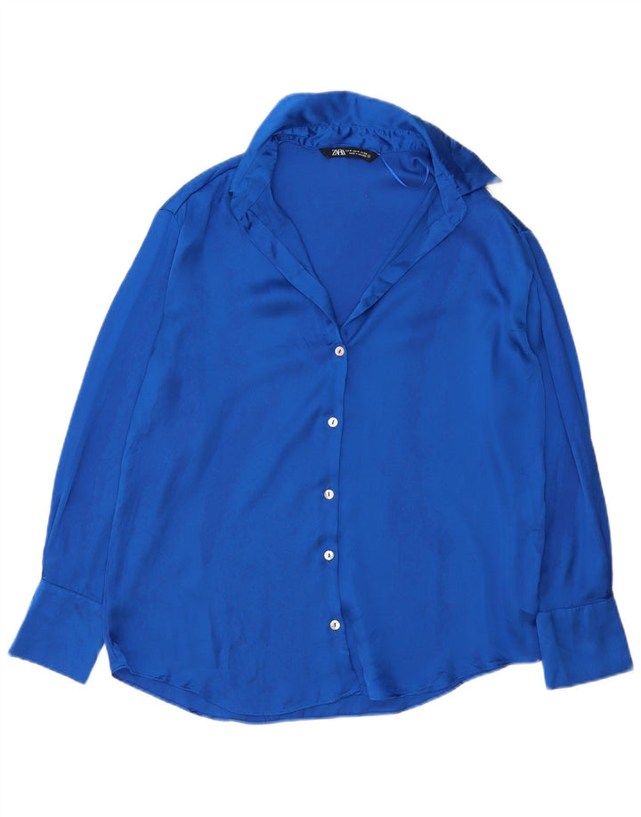 ZARA skjortebluse til kvinder UK 14 Medium Blue Polyester