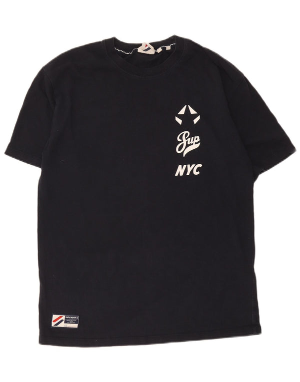 Superdry Dame Oversized grafisk T-shirt Top UK 10 Lille marineblå bomuld