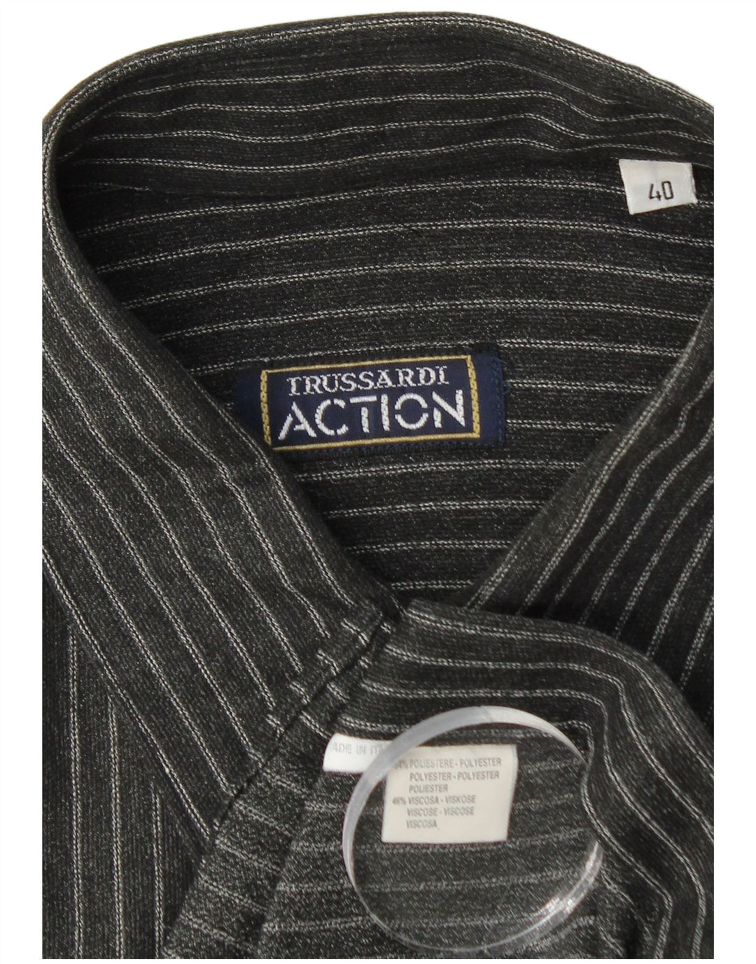 Trussardi herreskjorte str. 40 Medium Sort nålestribet polyester