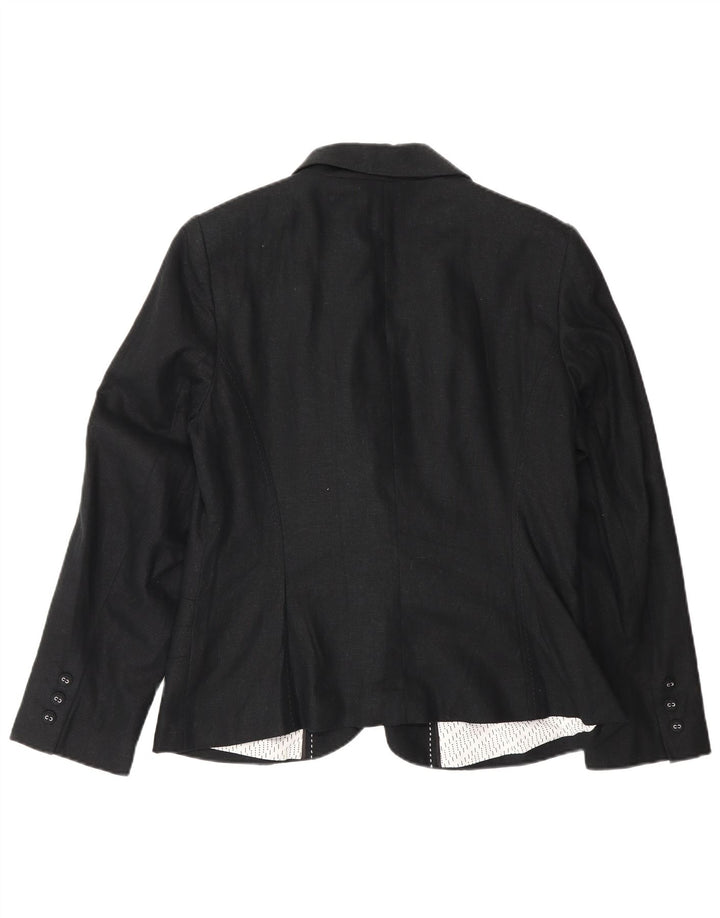 Marks & Spencer Dame 3 Button Blazer Jacket UK 14 Medium Black Linen