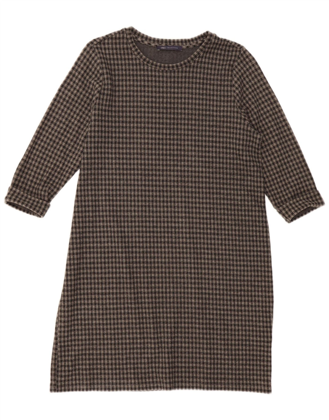 Marks & Spencer Dame 3/4-ærmet Shift Dress UK 16 Large Grey Gingham