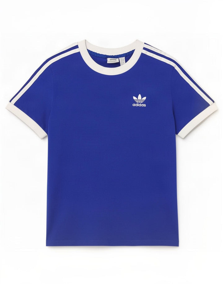 Adidas Dame T-Shirt Top UK 10 Lille Blå Bomuld