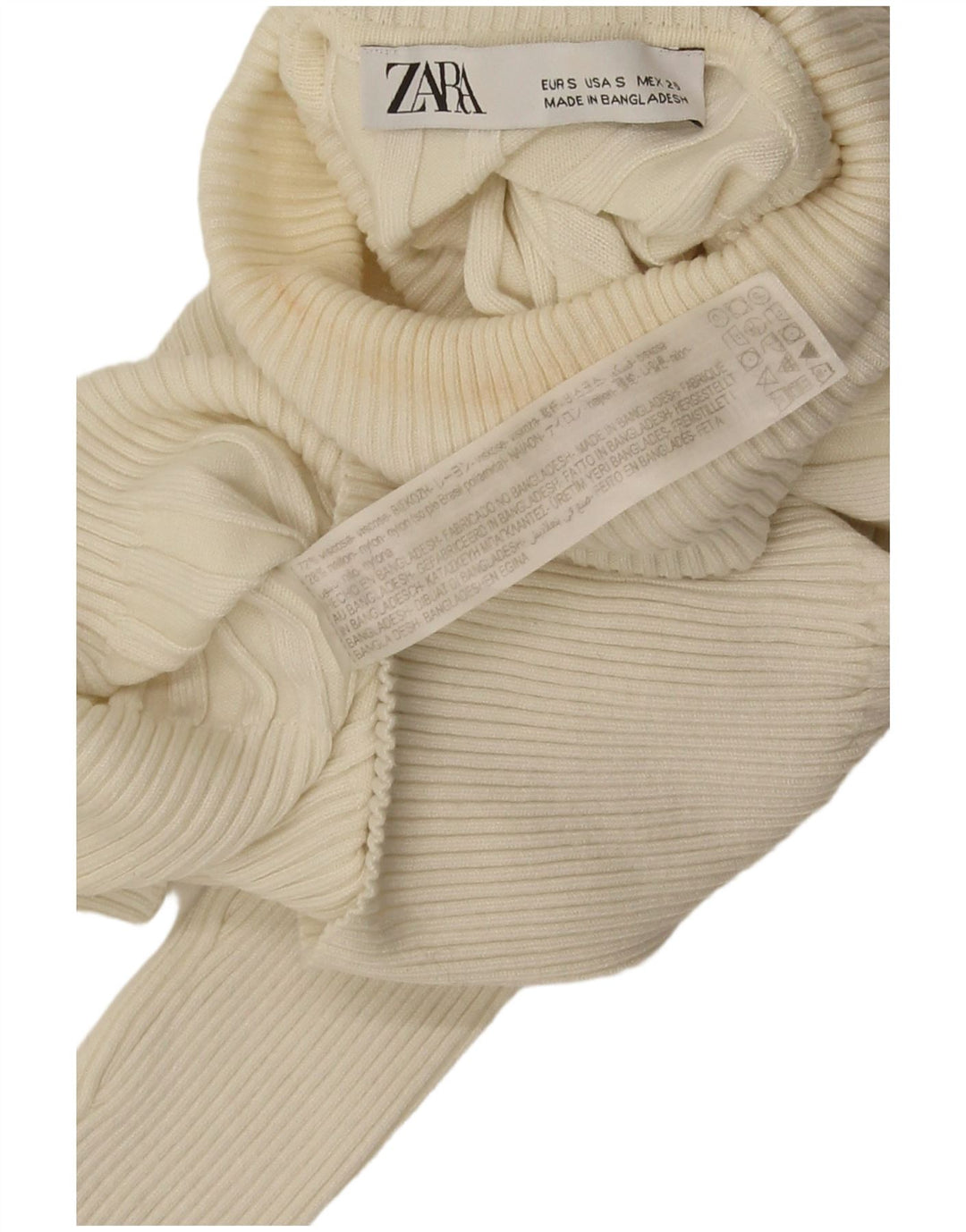 Zara Womens Crop Roll Neck Top Langærmet UK 10 Small White Viscose